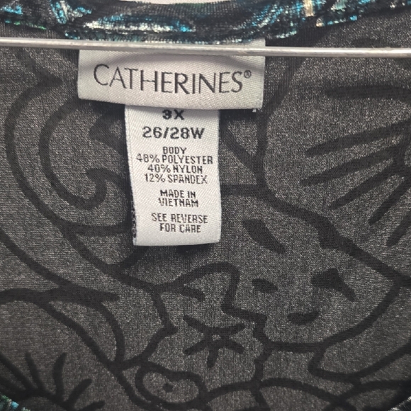 Catherines Black and Teal Iridescent 3X Burout Blouse - Picture 2 of 9